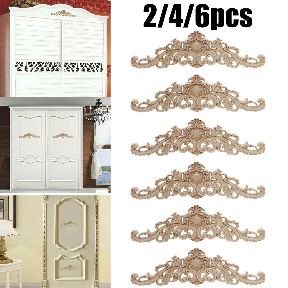 Set of 4 Wood Carved Corner Onlay Applique for Home Furniture