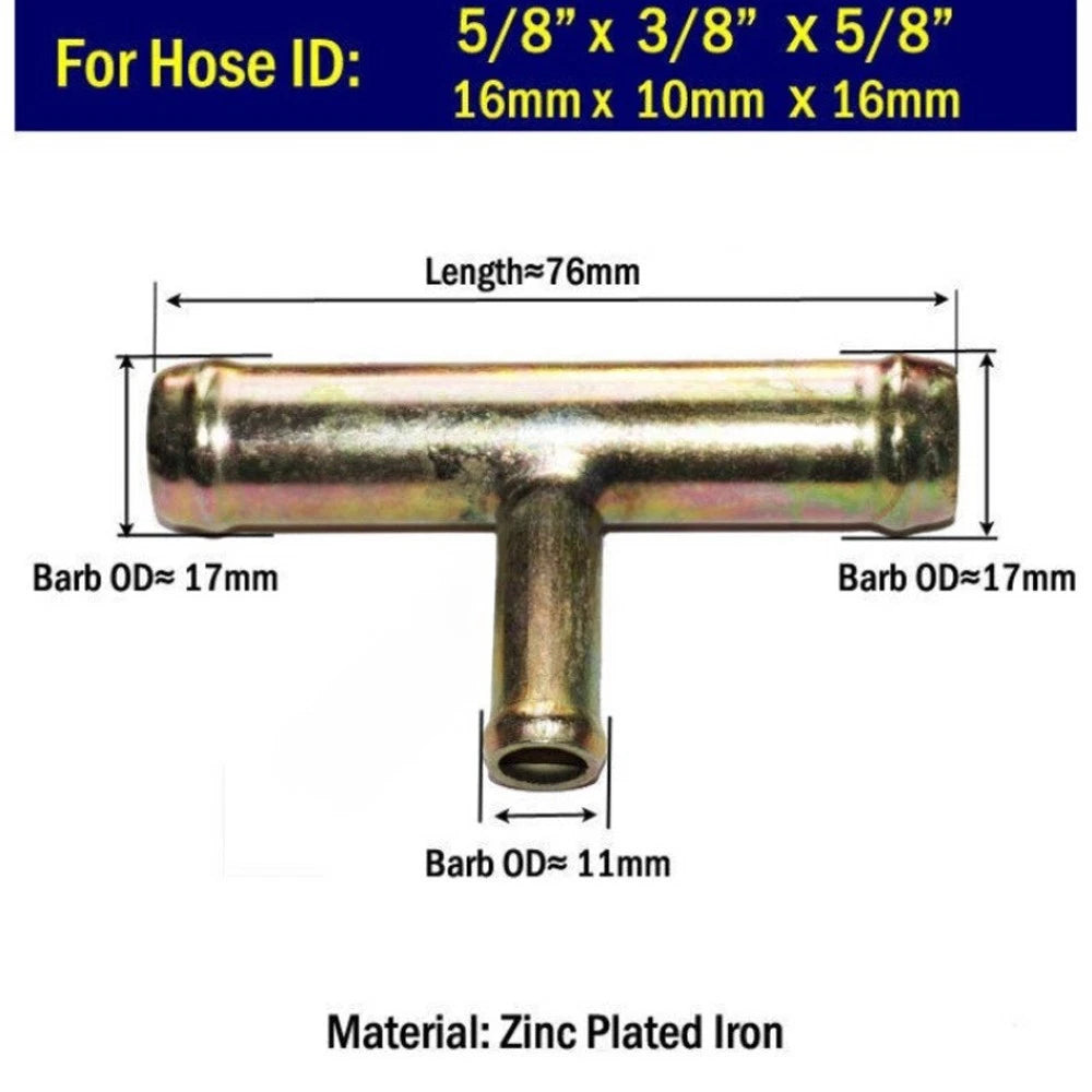 3-Way Heater Hose Pipe Fitting Connector Adapter for TEE (16mm-10mm-16mm)