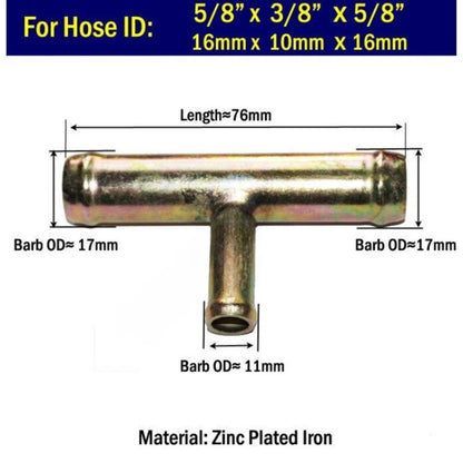 3-Way Heater Hose Pipe Fitting Connector Adapter for TEE (16mm-10mm-16mm)