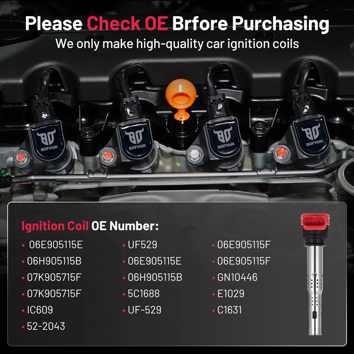 6PC Ignition Coils Upgrade for 2017–2018 Audi A8 Quattro V6 3.0L Supercharged