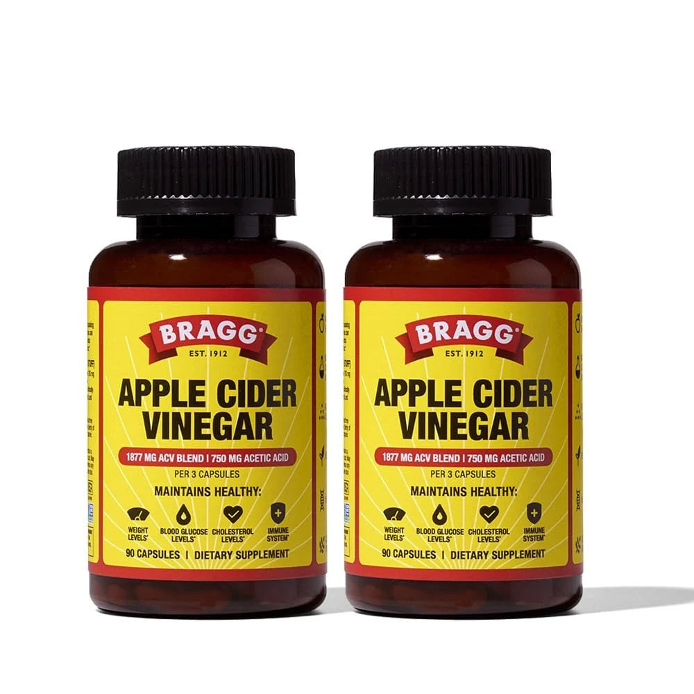 2X Bragg Organic Apple Cider Vinegar Capsules with Vitamin 90 Count