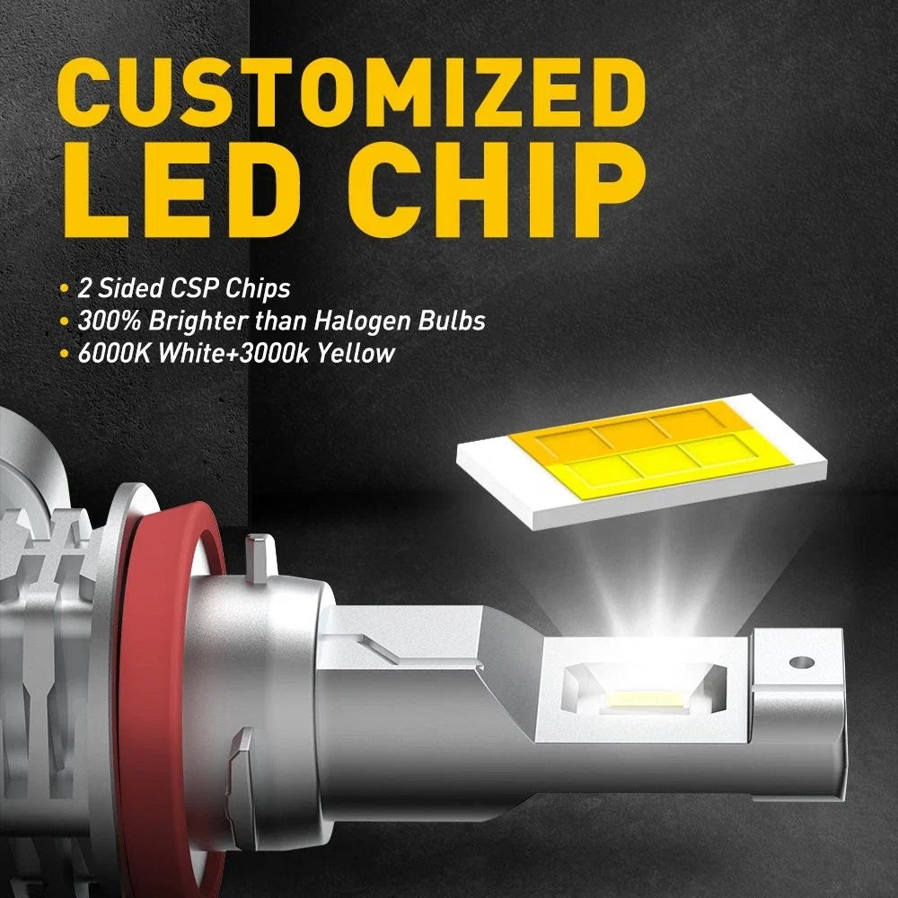 Set of 2 Switchback LED Fog Light Bulbs H8 H11 H16 18W 3000K Yellow 6000K