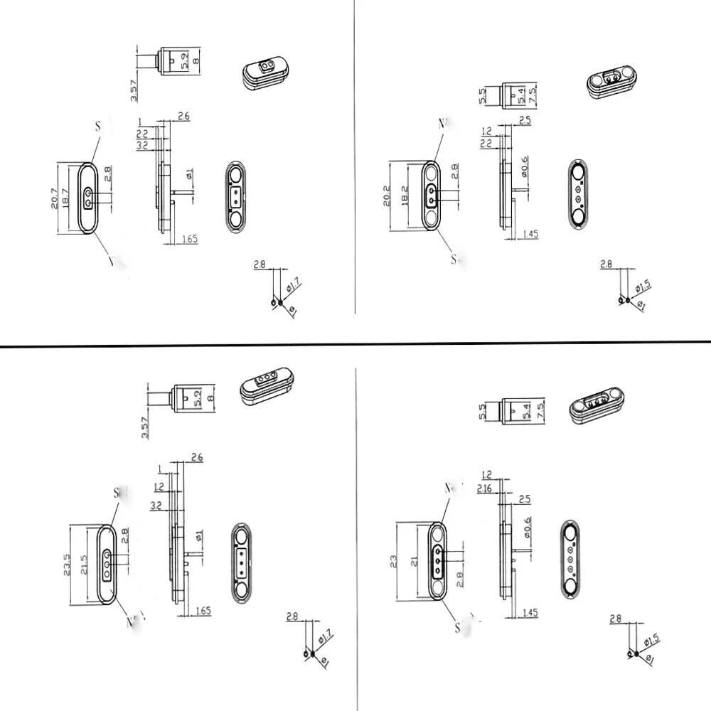 2X Magnetic Pogo Pin Connector Set 2/3/4/5/6/7 Pin Waterproof