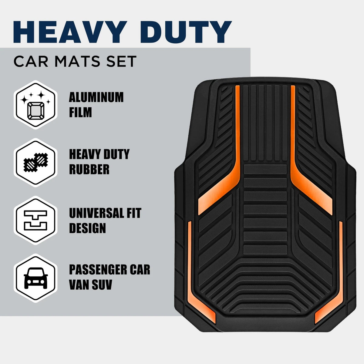 Set of 4 Heavy Duty Rubber Floor Mats for Universal Fit