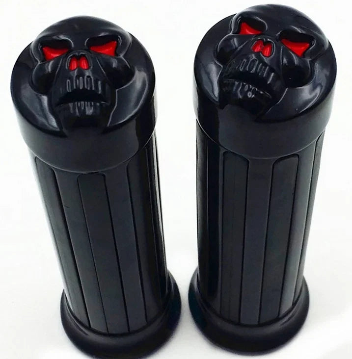 Black Skull Hand Grips for Harley Davidson Chopper Softail Dyna (25mm)