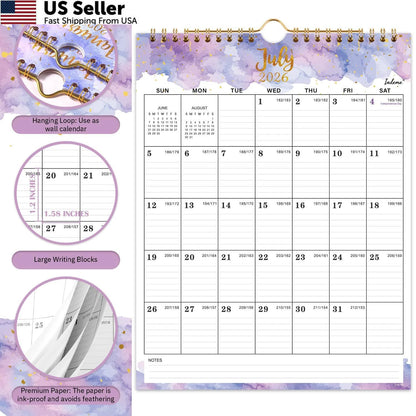 Calendar 2026-2027 Wall Calendar 8.5" x 11" Gold Finish