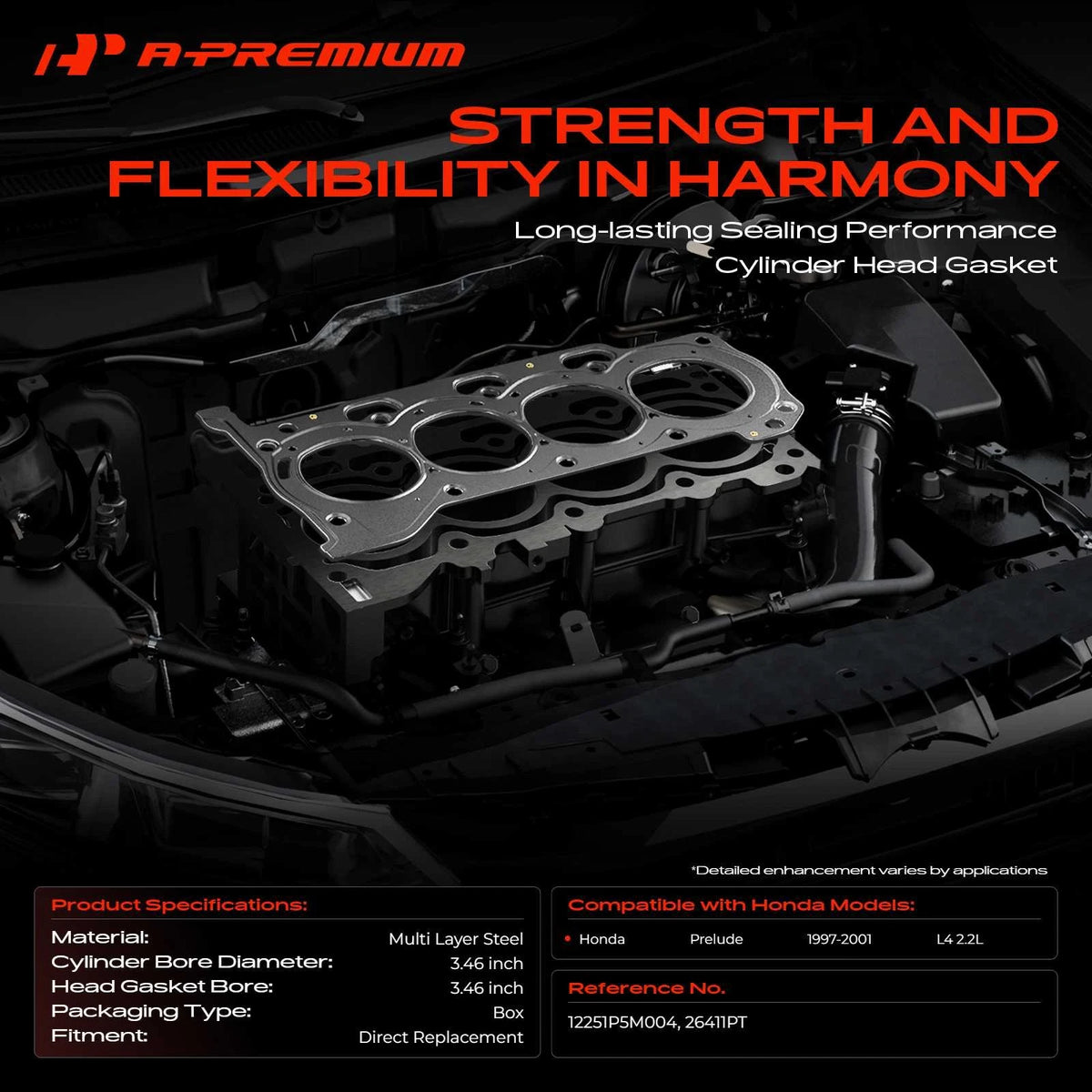 Multi Layer Steel Cylinder Head Gasket for Honda Prelude (1997–2001) 12251P5M004, 26411PT