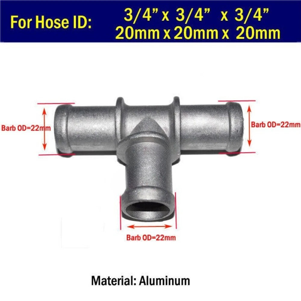 3/4 Inch Tee Aluminum Heater Hose Connector for