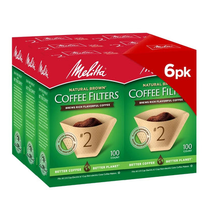 Pack of 6 Melitta #2 Unbleached Coffee Filters (100 Count)