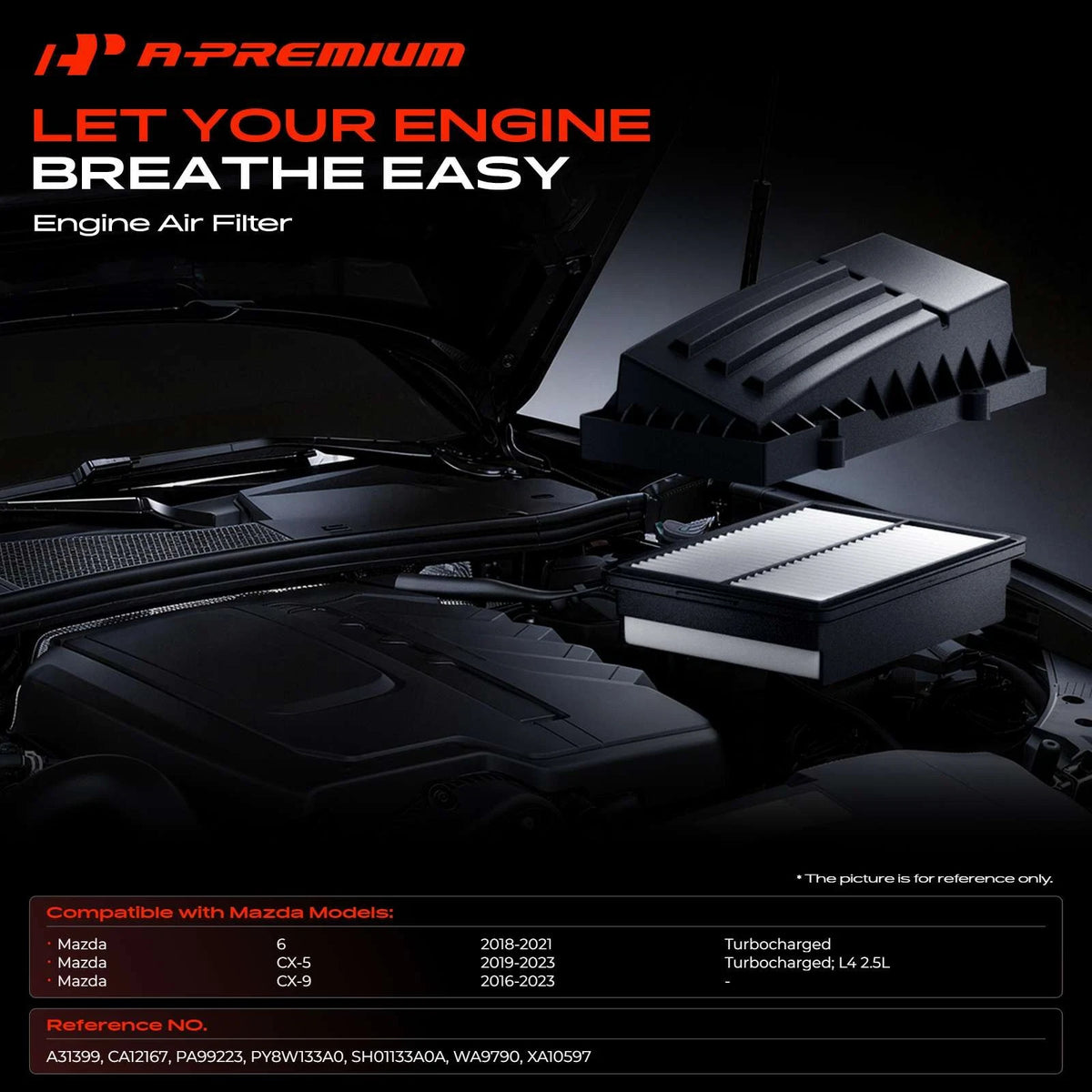 2X Engine Air Filter for Mazda CX-5 (2019–2023) CX-6 (2018–2021) CX-9, SH01133A0A, PY8W133A0, A31399, XA10597, CA12167