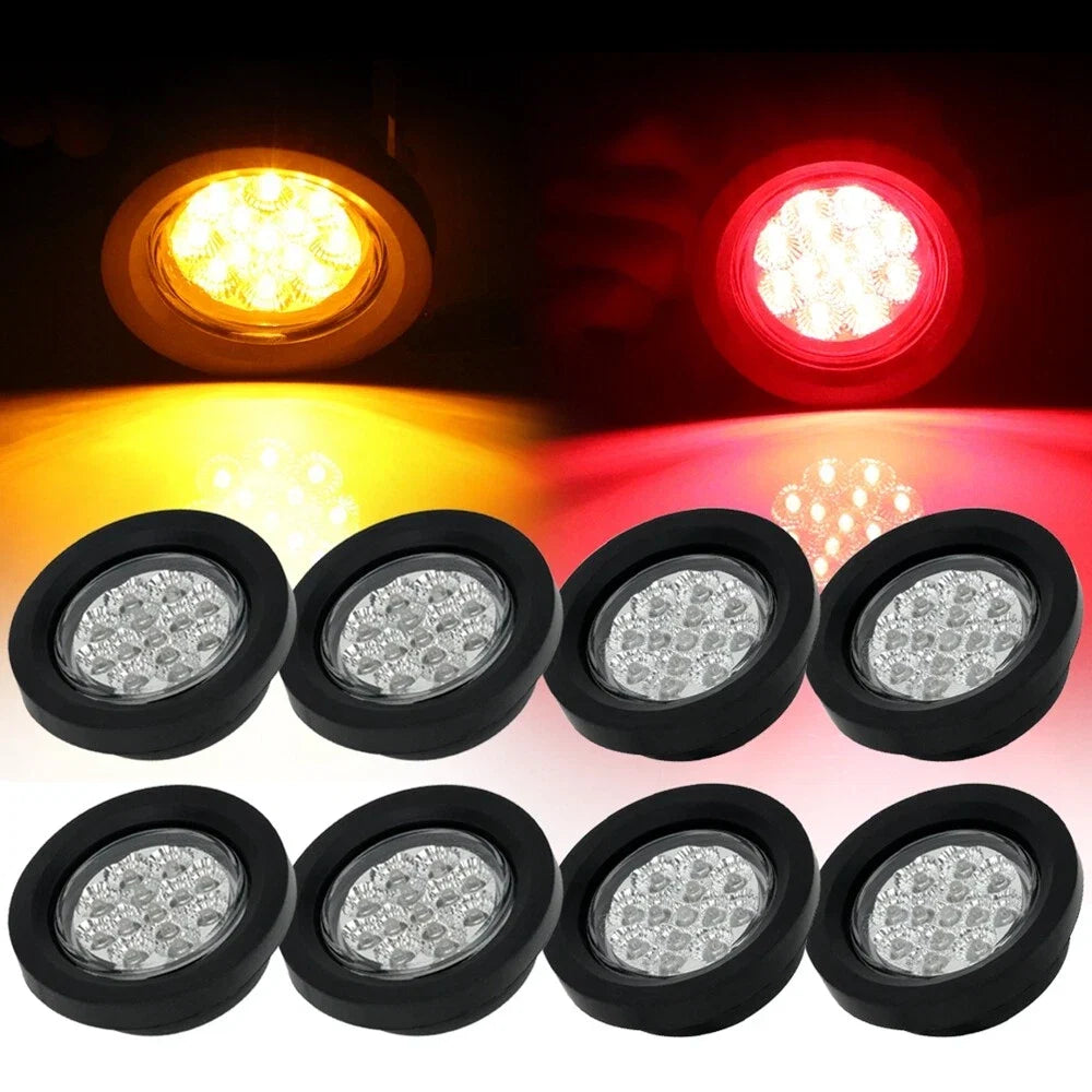 8X Red + Amber 2.5" 13 LED Side Marker Lights for Trailer