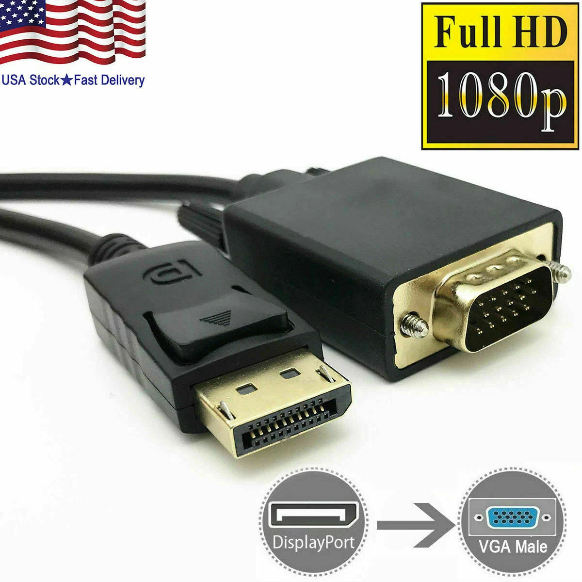 6 Feet DisplayPort DP Male to VGA Male Cable for Lenovo Dell HP