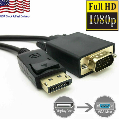 6 Feet DisplayPort DP Male to VGA Male Cable for Lenovo Dell HP