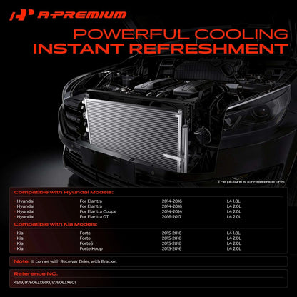 A/C Condenser w/Bracket & Receiver Drier for Hyundai Elantra (2014–2016) 976063X600, 976063X601, 4519