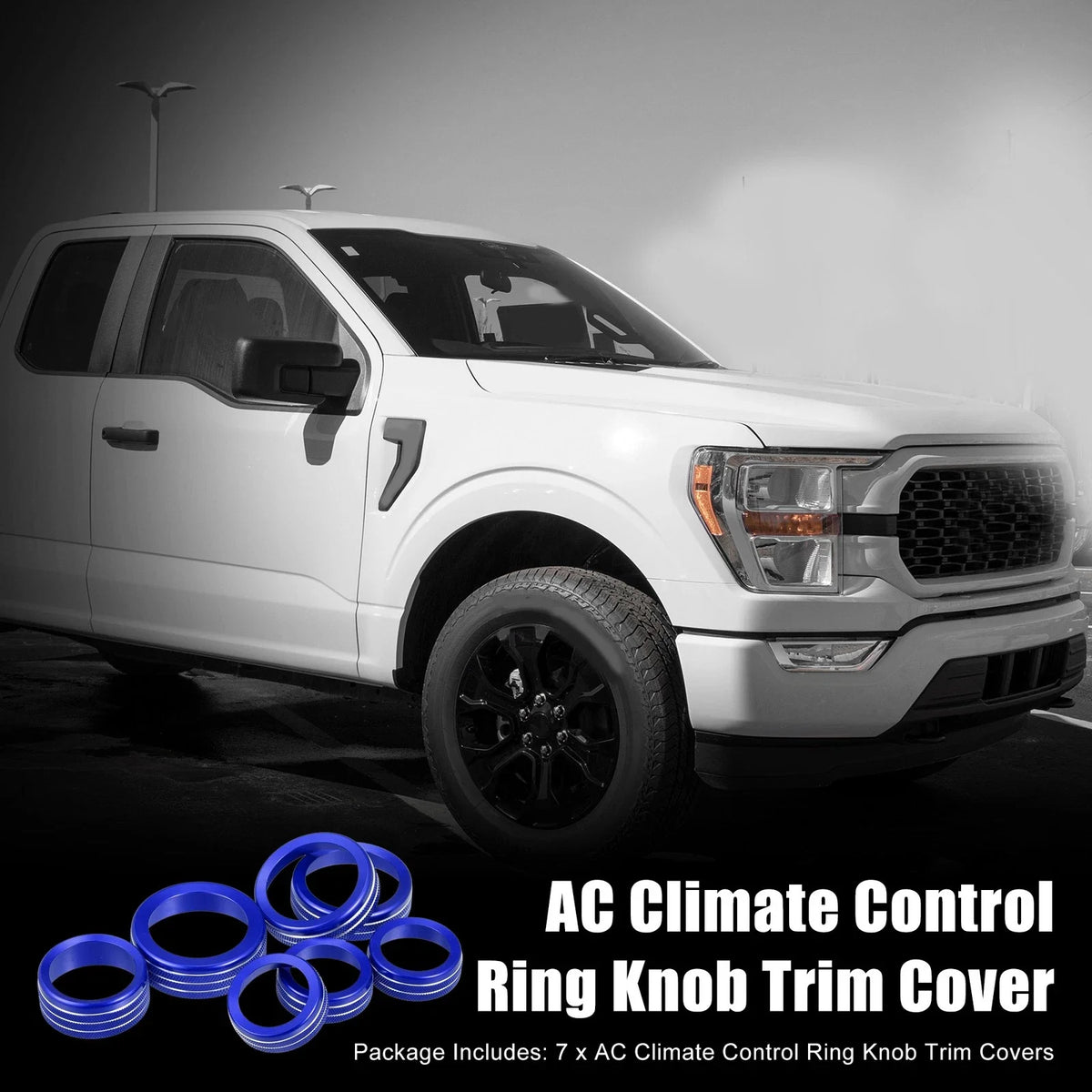 7pcs Blue AC Climate Control Ring Knob Trim for Ford F-150 (2021–2022)