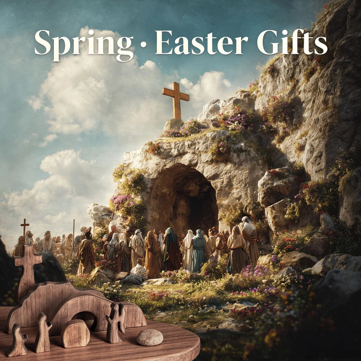 Empty Tomb Easter Scene Decoration for Wooden Jesus