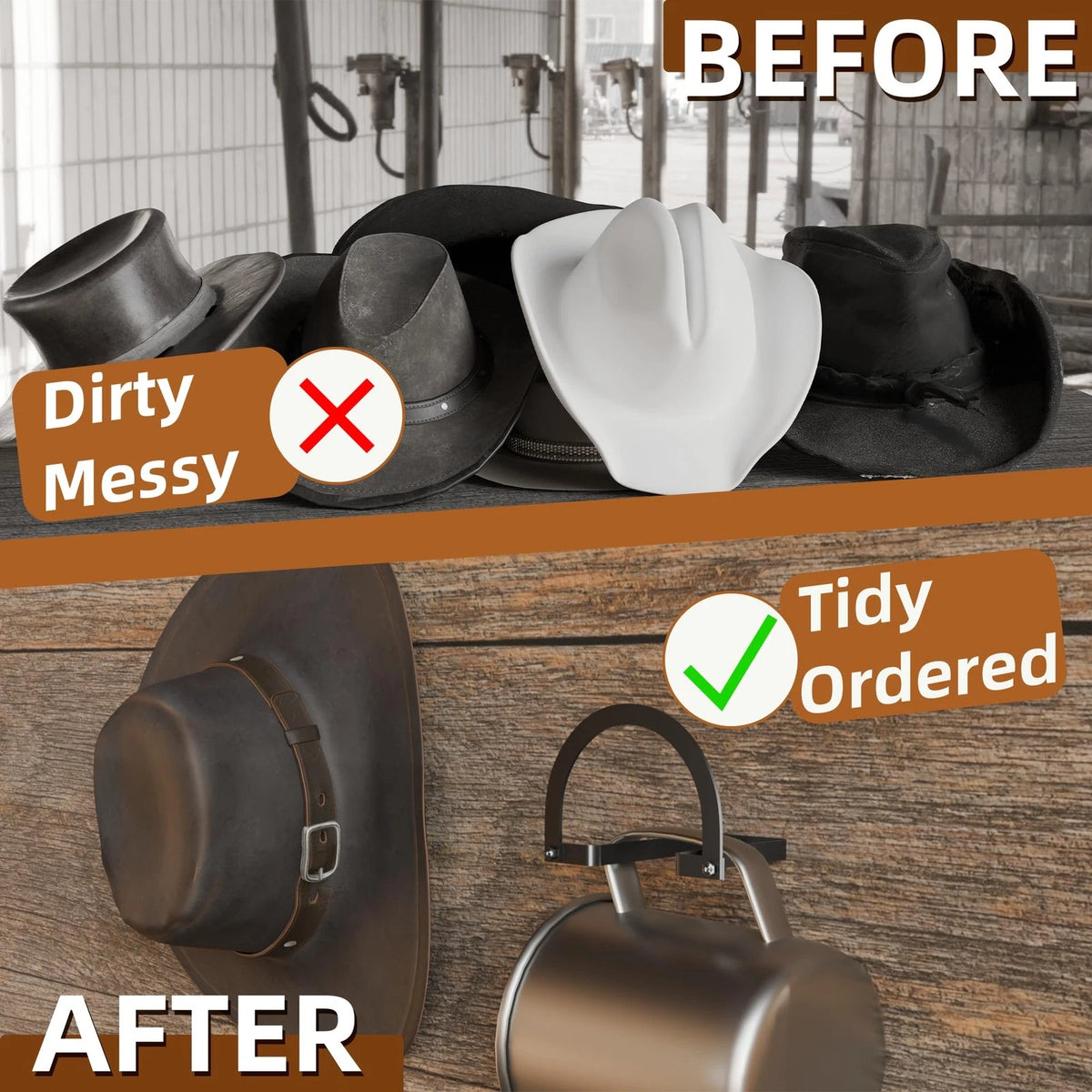 4 Pack Cowboy Hat Hooks Wall Mount Rack Holder for