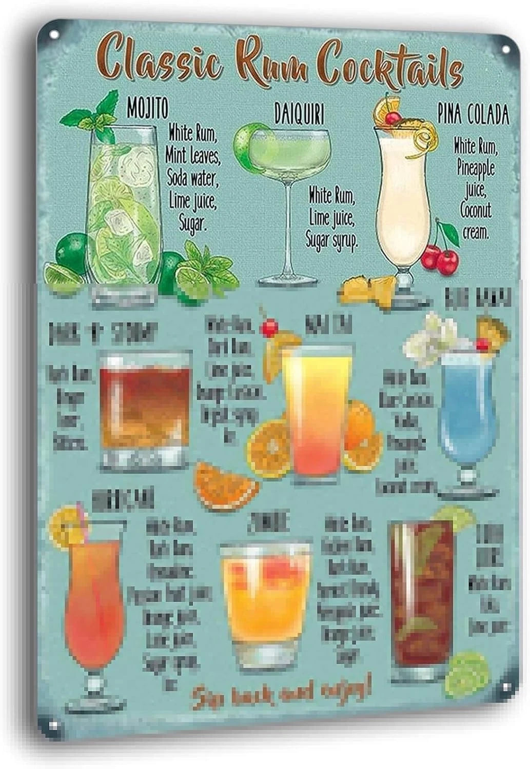 Metal Rum Cocktail Recipe Sign for Bar Club Man Cave Wall Decor (8)