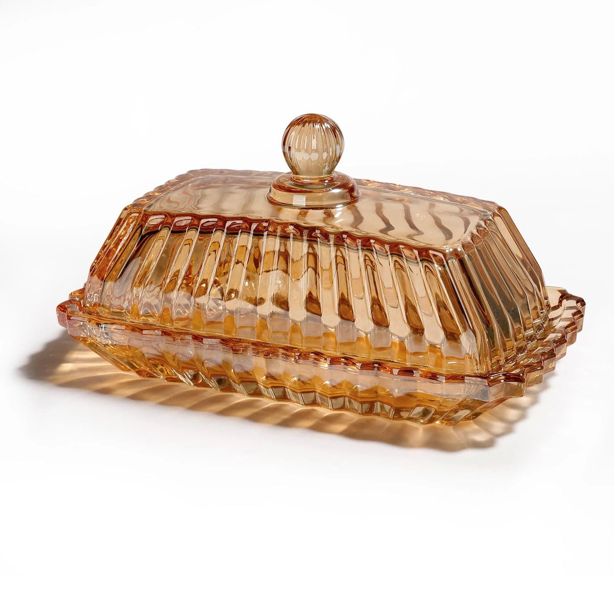 Vintage Amber Glass Butter Dish with Lid