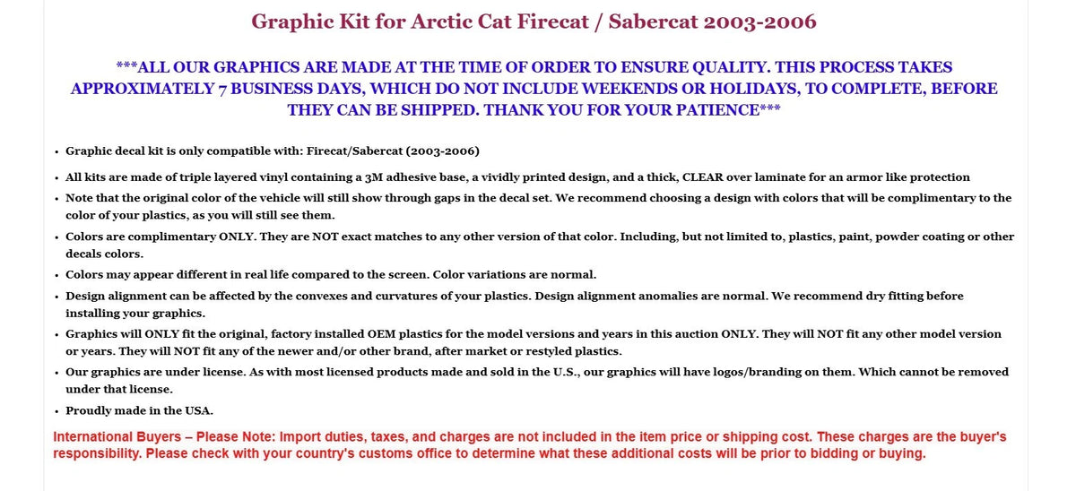 Sled Graphic Stickers Decals for Arctic Cat Firecat/Sabercat (2003–2006)