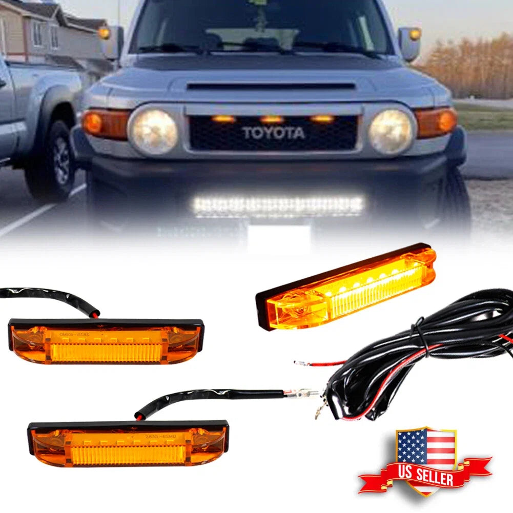 3PCS Amber LED Front Grille DRL Running Lights for Toyota FJ Cruiser (2007–2014)