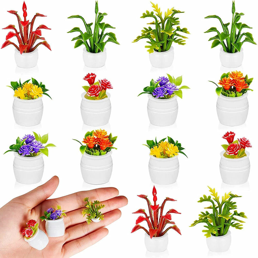 Mini Dollhouse Bonsai Pot Plant Flower 1:12 Model 3-Layer Shelf Rack