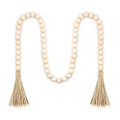 Set of 2 Rustic Wooden Bead Curtain Tiebacks with Tassels for Indoor/Outdoor