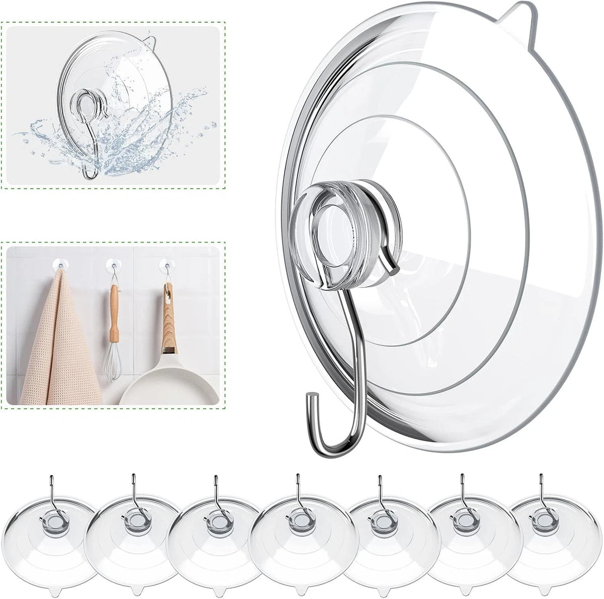 2X Suction Cup Hooks for Universal Use (2.5 Inches, Clear)