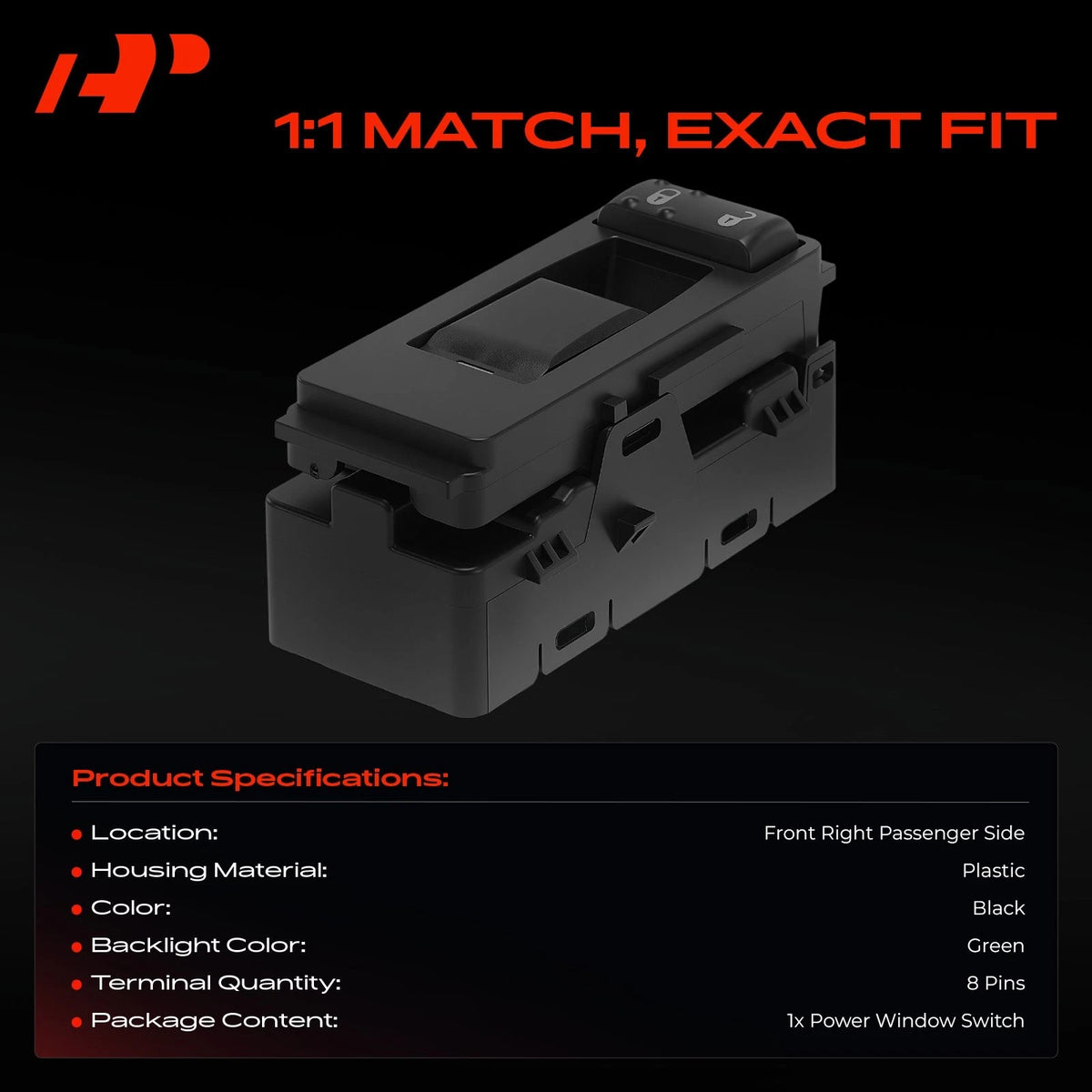Front Right Power Window Switch for Jeep Compass, Chrysler 200 (2011–2017) - 4602785AA, 4602785AB, 4602785AC, 4602785AD, DWS1380