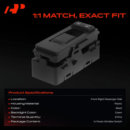 Front Right Power Window Switch for Jeep Compass, Chrysler 200 (2011–2017) - 4602785AA, 4602785AB, 4602785AC, 4602785AD, DWS1380