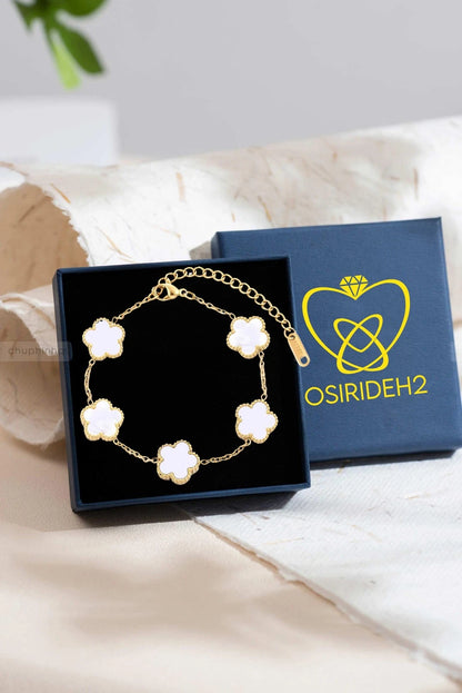 18K Gold Plated Four-Leaf Clover Bracelet for Large, White
