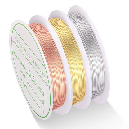 3 Pack Jewelry Wire 22 Gauge 0.6mm x 4m - Gold, Silver, Rose Gold
