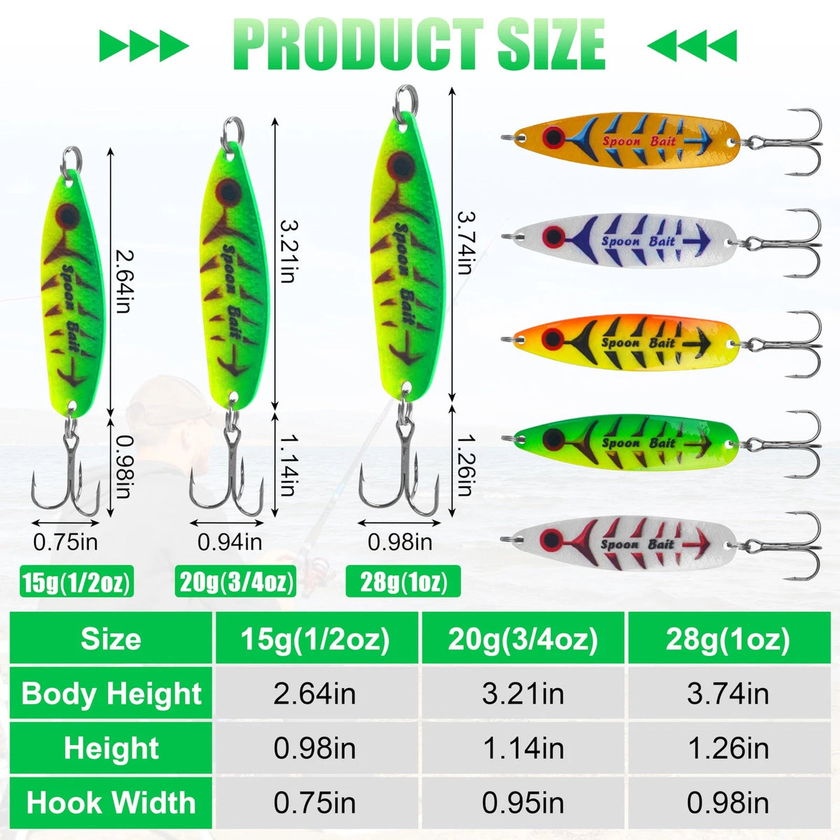 5pc Metal Fishing Spoons Lures for Trout Bass Pike Salmon