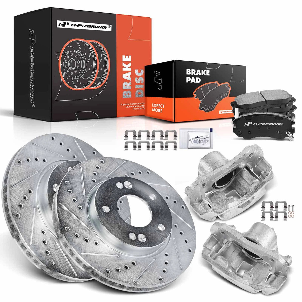 Set of 8 Front Drilled Brake Rotors & Pads for Kia Soul (2010–2011) 581012EA00, 581012EA20, 581012EA21, 581012KA000