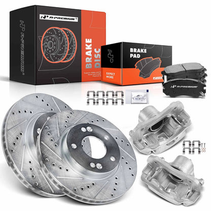 Set of 8 Front Drilled Brake Rotors & Pads for Kia Soul (2010–2011) 581012EA00, 581012EA20, 581012EA21, 581012KA000