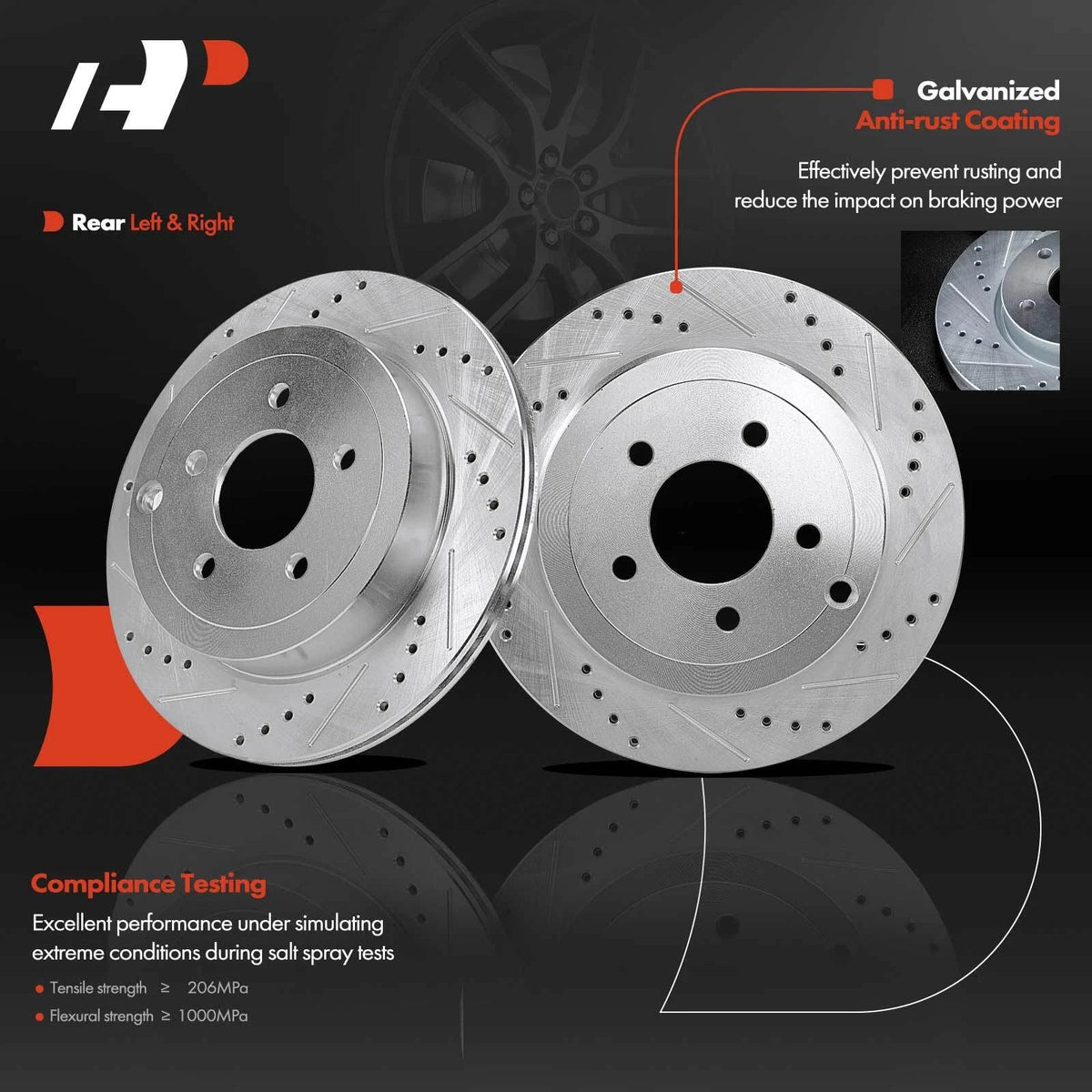 Rear Drilled Brake Rotor & Pad Set for Ford Edge Lincoln MKX (2007–2018)