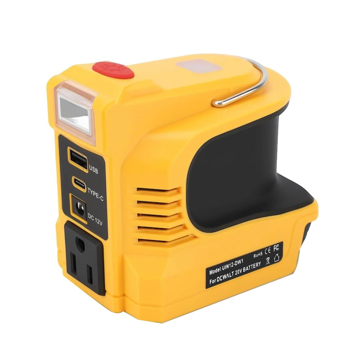 220W Power Inverter for DeWalt 20V Battery with USB Type-C and Light