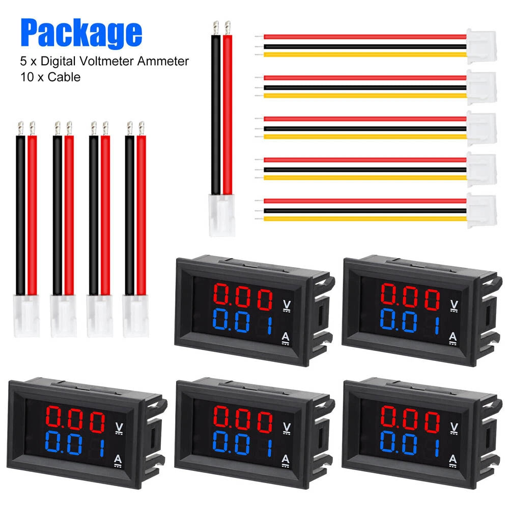 5Pcs Digital Voltmeter Ammeter LED Amp Volt Meter Current Gauge