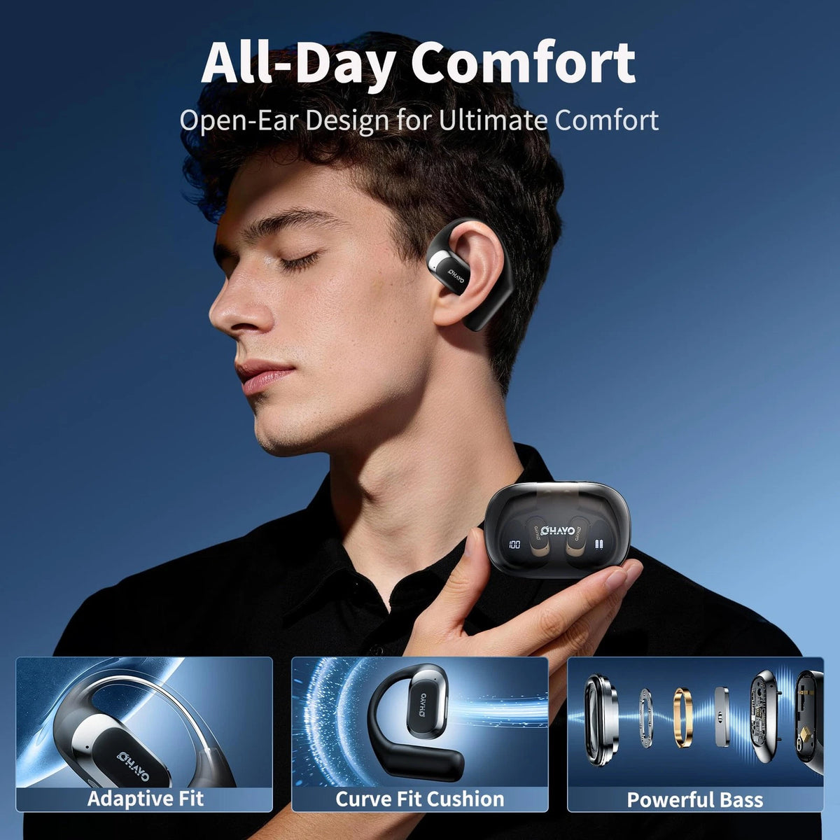 Open Ear Headphones for Ergonomic Comfort (Black)