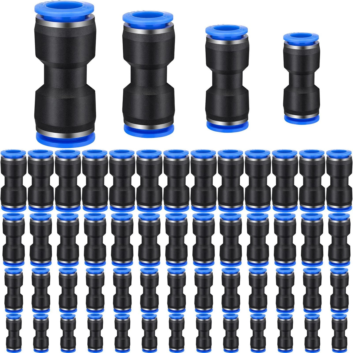 120 Pieces Straight Push Connectors for Quick Release (6/8/10/12 mm) Black