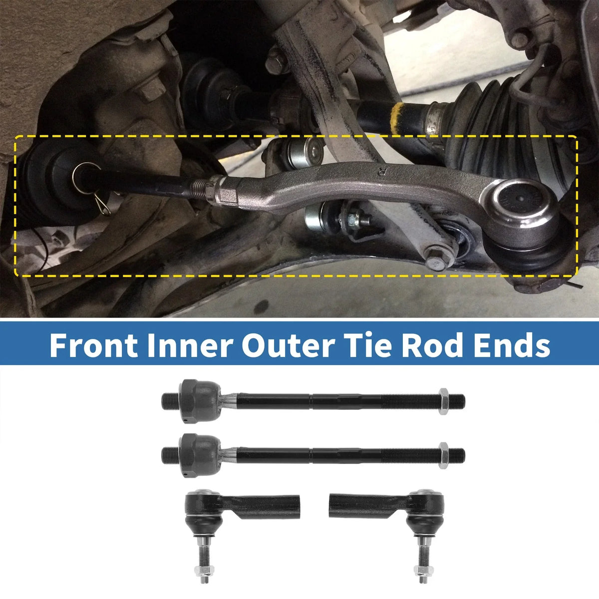 Set of 4 Front Inner Outer Tie Rod End Links for Ford Mustang (2015–2019)