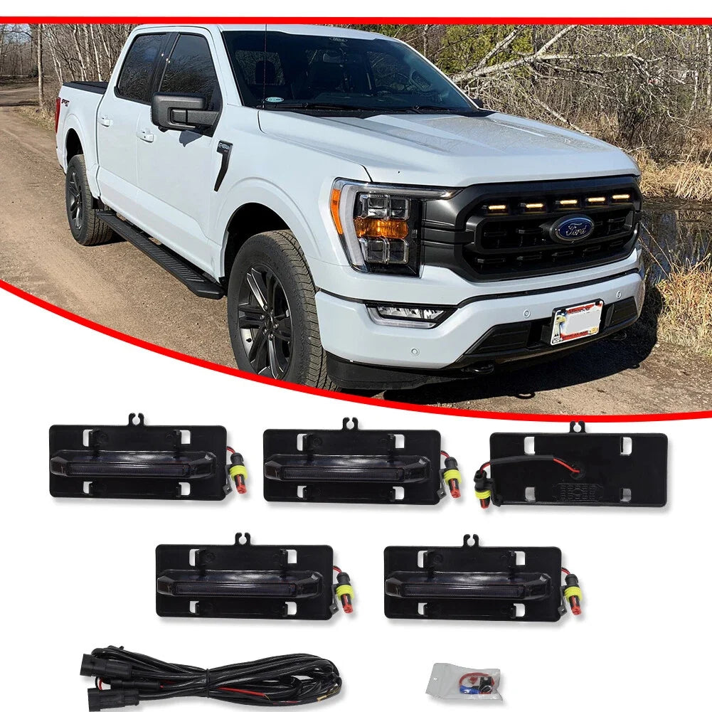 Set of 5 LED Amber Front Grille Lights for Ford F150 (2021–2023)