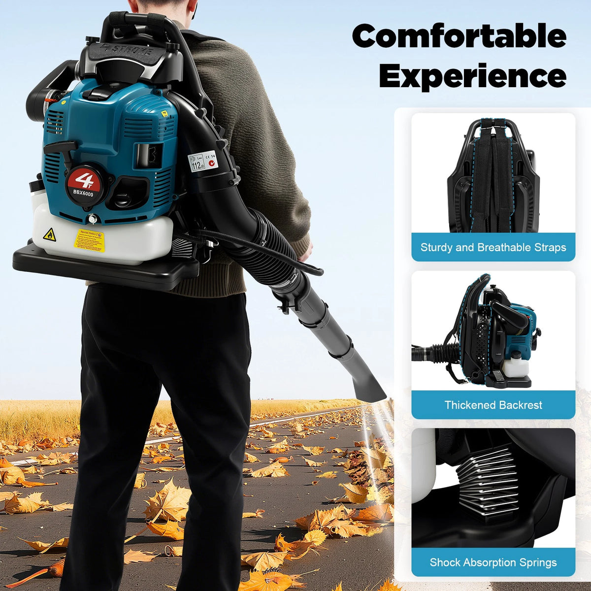 4-Stroke 75.6cc Backpack Leaf Blower for Leaf Cleaning (No Part Numbers)