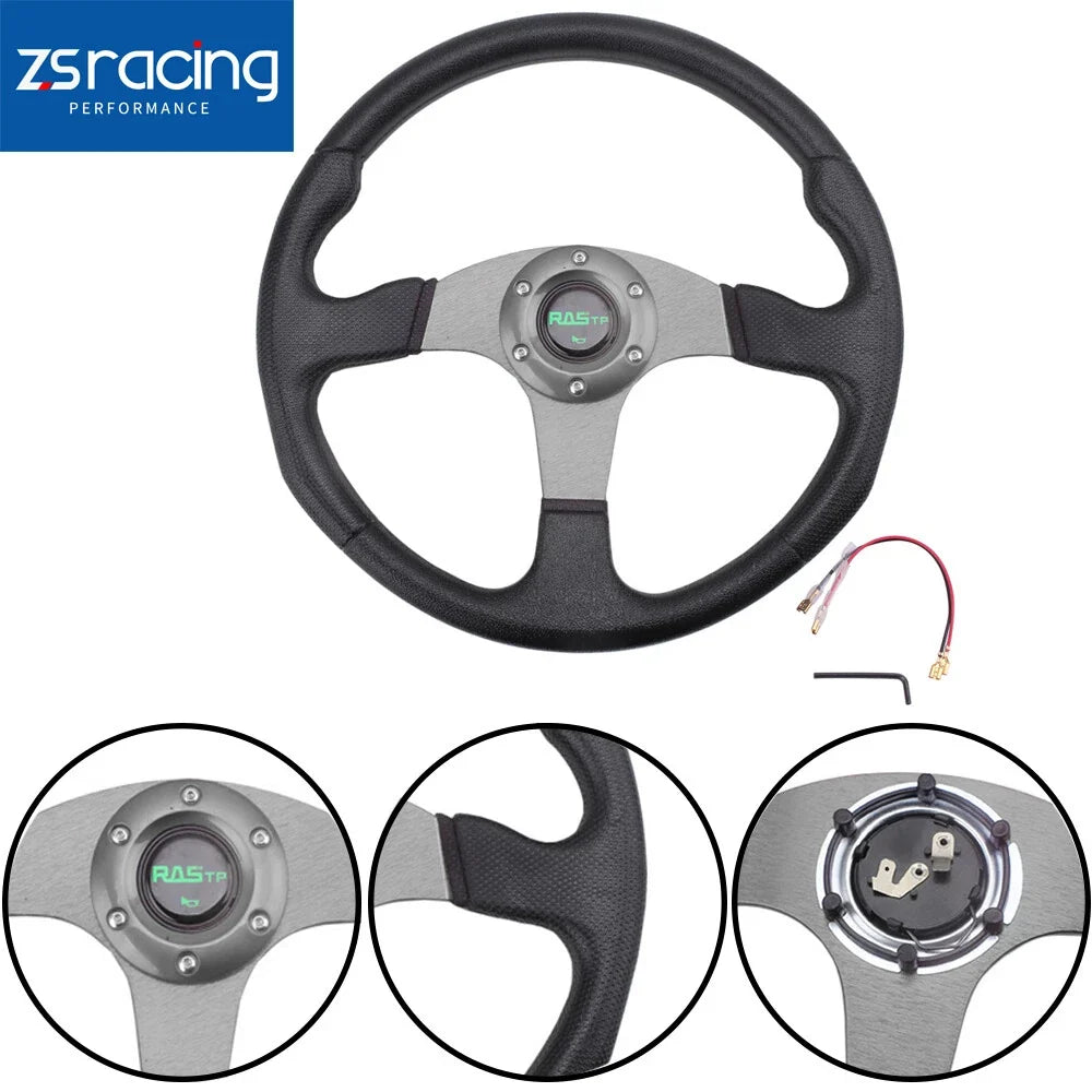 6 Bolt 14" 340MM Universal Drifting Racing Steering Wheel Aluminum Gray