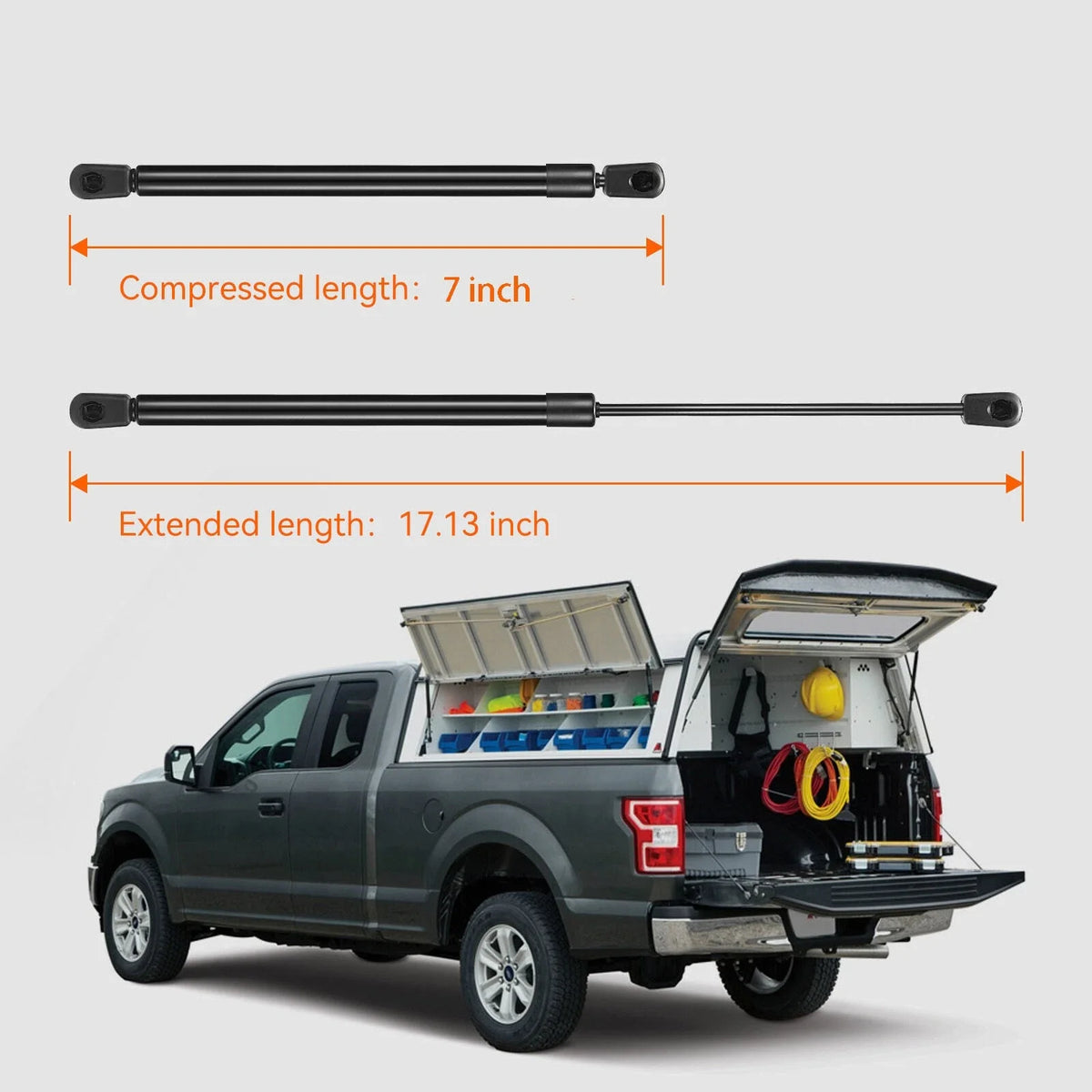 C16-02622 Gas Shock Strut for Leer Camper Shell Window Topper (17in 28lb/125N)