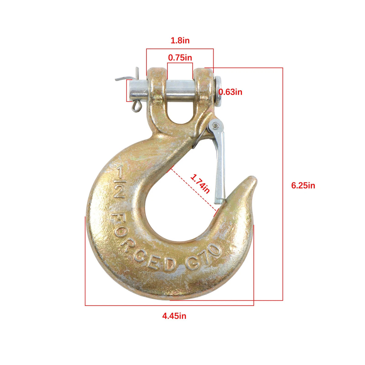 Set of 4 1/2" G70 Chain Hook Clevis Slip Hooks with Safety Latch 48000lbs