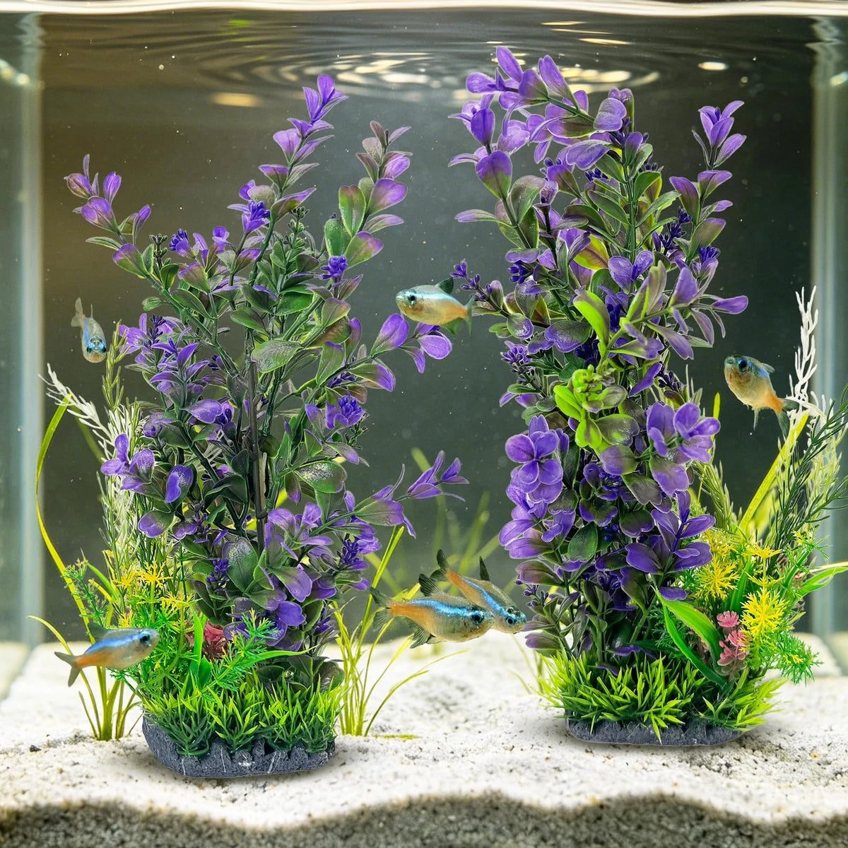 2Pcs Plastic Aquarium Plants for Fish Tank (12.6 Inch)
