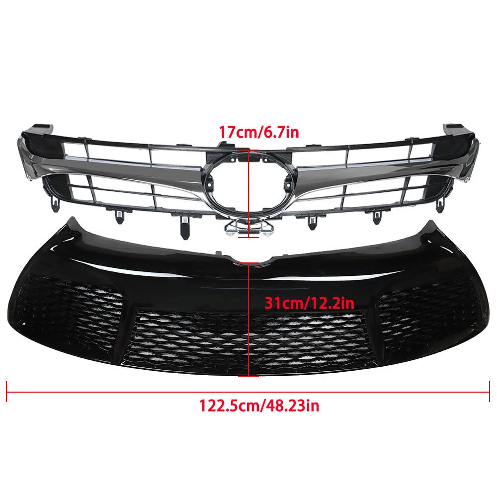 Grille Bumper Front Upper Lower Black Chrome for Toyota Camry SE (2015–2017)
