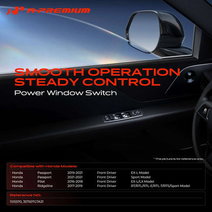 Front Left Power Window Switch for Honda Pilot (2016–2018) Ridgeline (2017–2019) 35750TG7A31, 1S15570