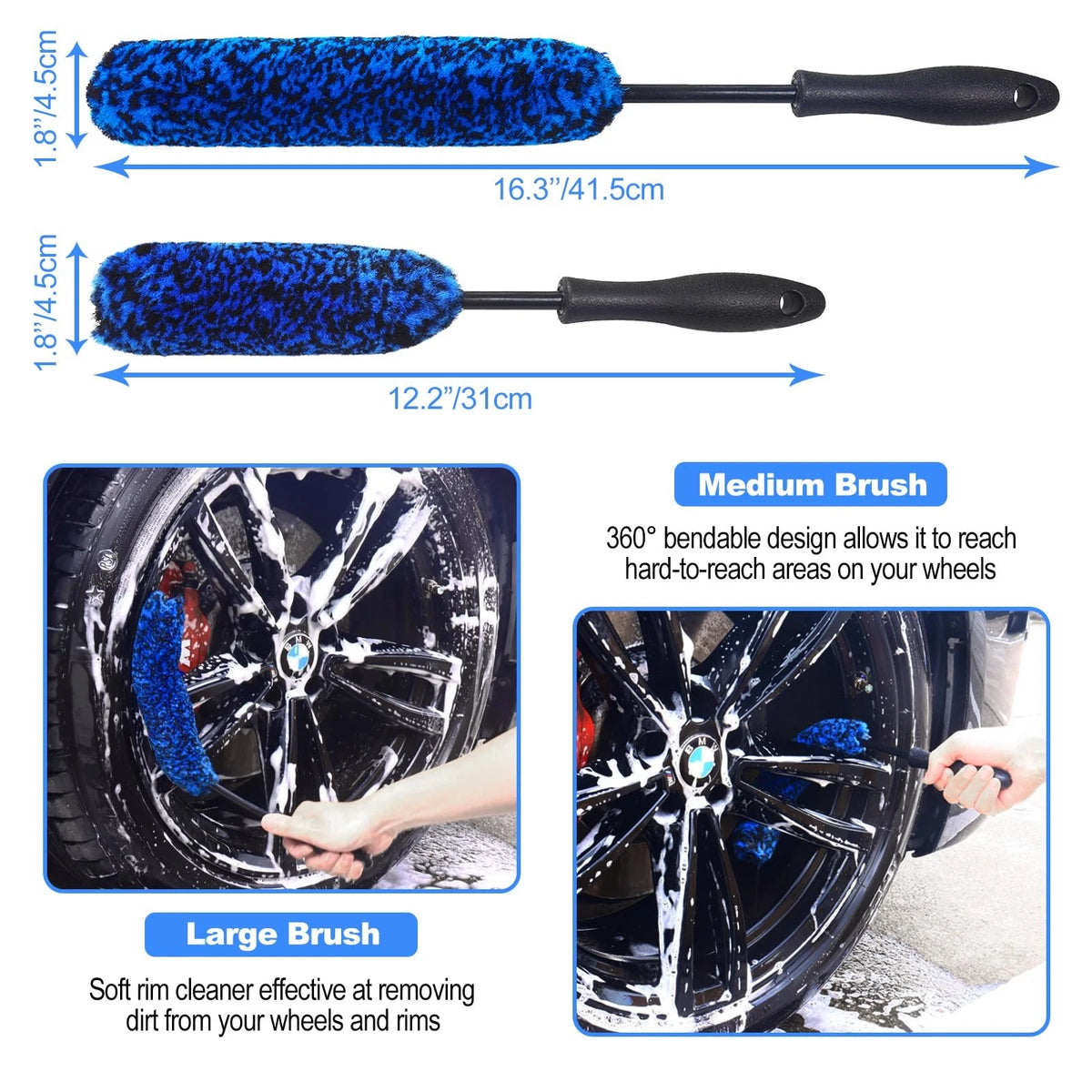 3X Wheel Brush Kit for Cleaning and Tire (3P-BLUE, Blue)